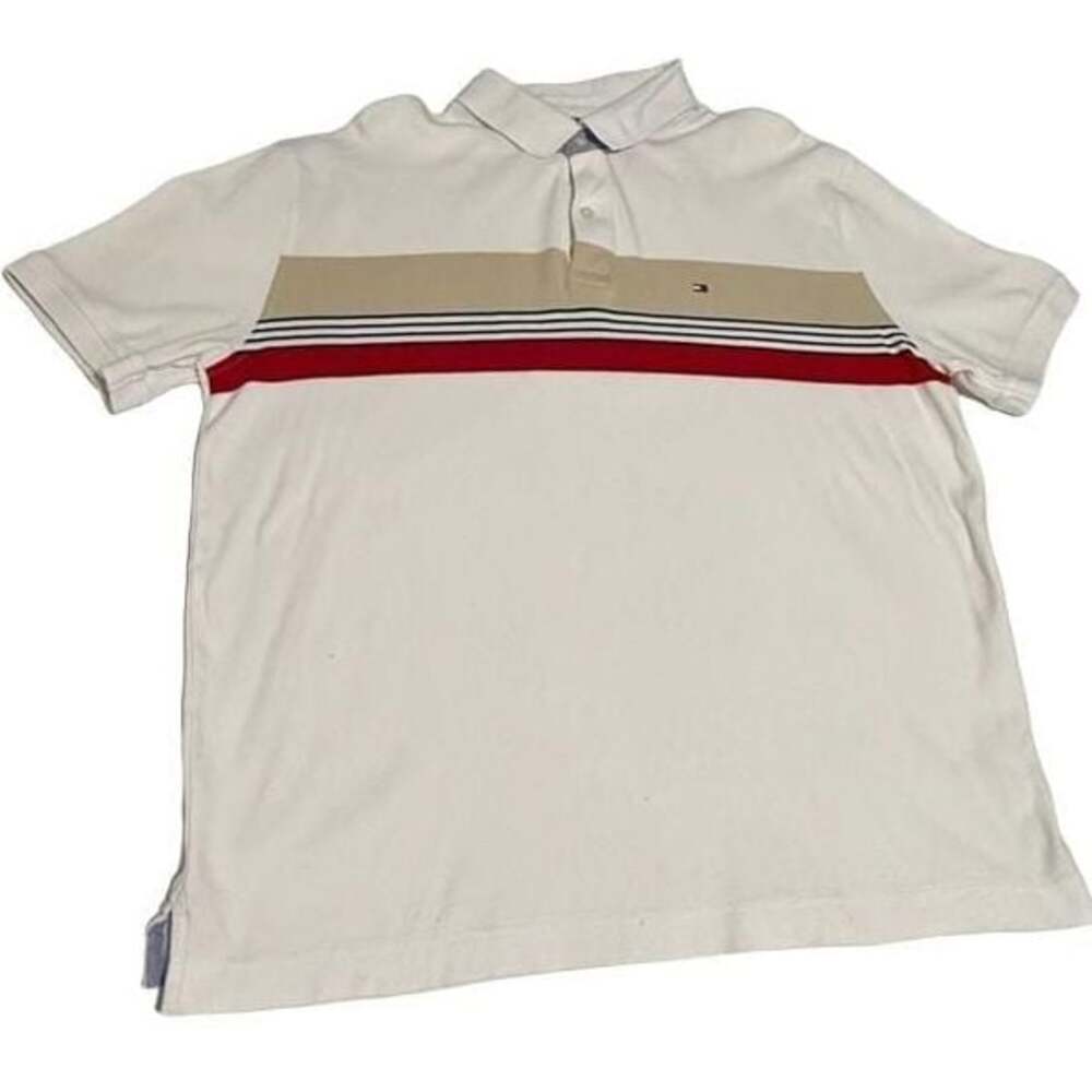 Tommy Hilfiger Men's Classic Fit Short Sleeve Chest-Striped Polo Shirt White
